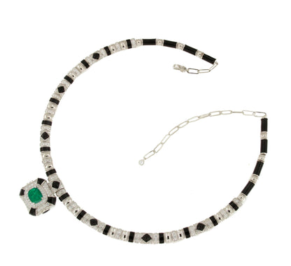 Gargantilla AMELIE en plata de 1º ley con circonitas, cuarzo esmeralda y esmalte