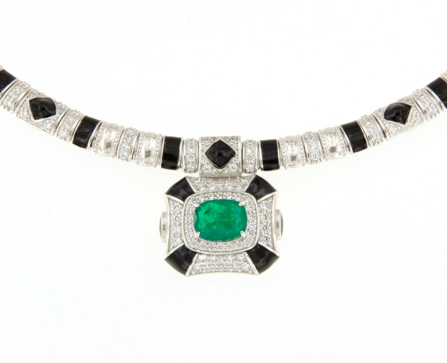 Gargantilla AMELIE en plata de 1º ley con circonitas, cuarzo esmeralda y esmalte