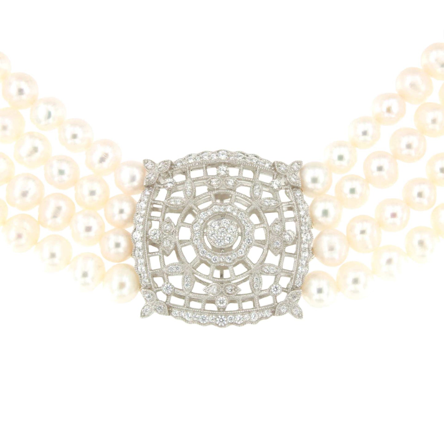 Choker SOPHIA de perlas chinas con centro de plata y circonitas