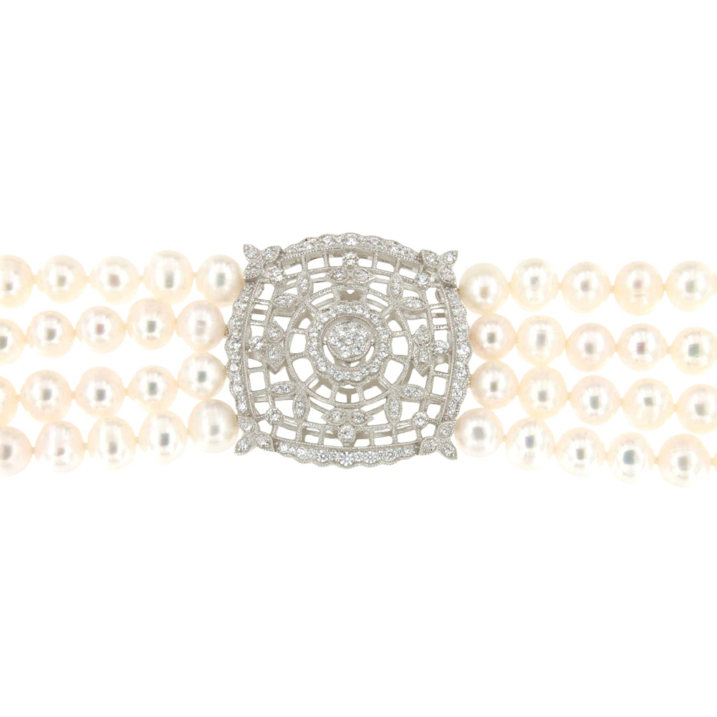 Choker SOPHIA de perlas chinas con centro de plata y circonitas