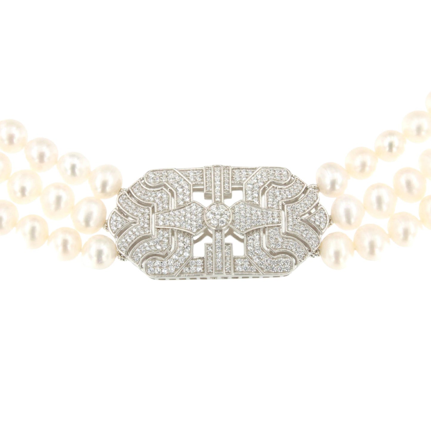 Choker CARLOTA de perlas chinas con centro de plata y circonitas