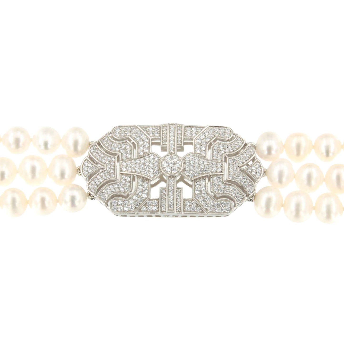 Choker CARLOTA de perlas chinas con centro de plata y circonitas