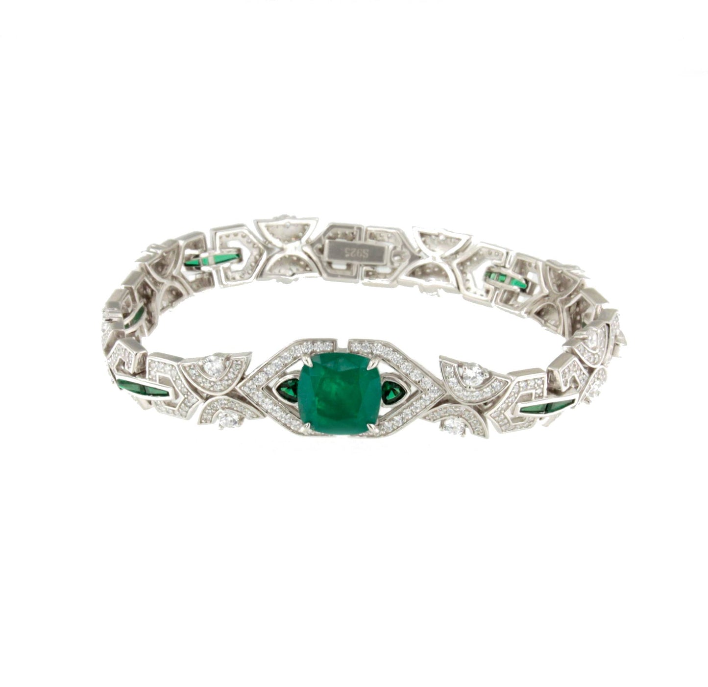 Pulsera CIXI de plata 1ª ley rodiado con circonitas y cuarzos esmeralda