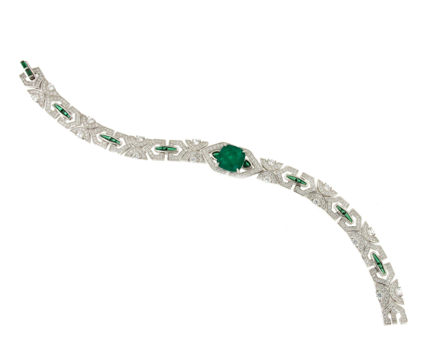 Pulsera CIXI de plata 1ª ley rodiado con circonitas y cuarzos esmeralda