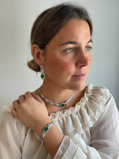 Pulsera CIXI de plata 1ª ley rodiado con circonitas y cuarzos esmeralda