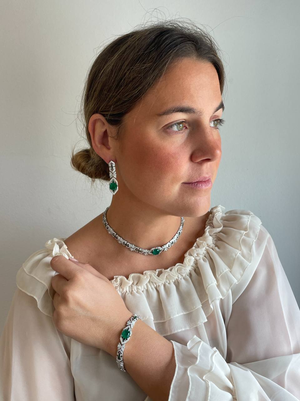 Pulsera CIXI de plata 1ª ley rodiado con circonitas y cuarzos esmeralda