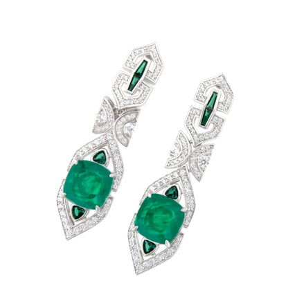 AUREA short earrings in sterling silver with emerald cubic zirconia 