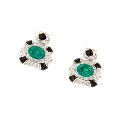 Pendientes cortos HELVIA en plata primera ley con cuarzo color esmeralda y esmalte