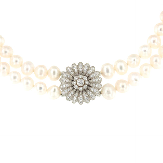 Choker LEONOR de perlas chinas con centro de plata y circonitas