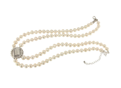 Choker LEONOR de perlas chinas con centro de plata y circonitas