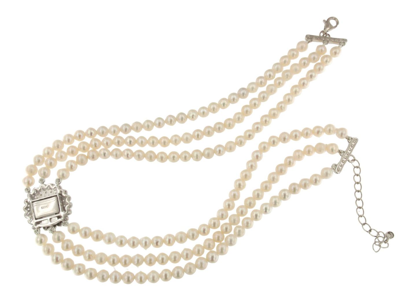 Choker LEONOR de perlas chinas con centro de plata y circonitas