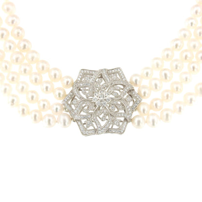 SISSI choker made of Chinese pearls with a silver center and cubic zirconia