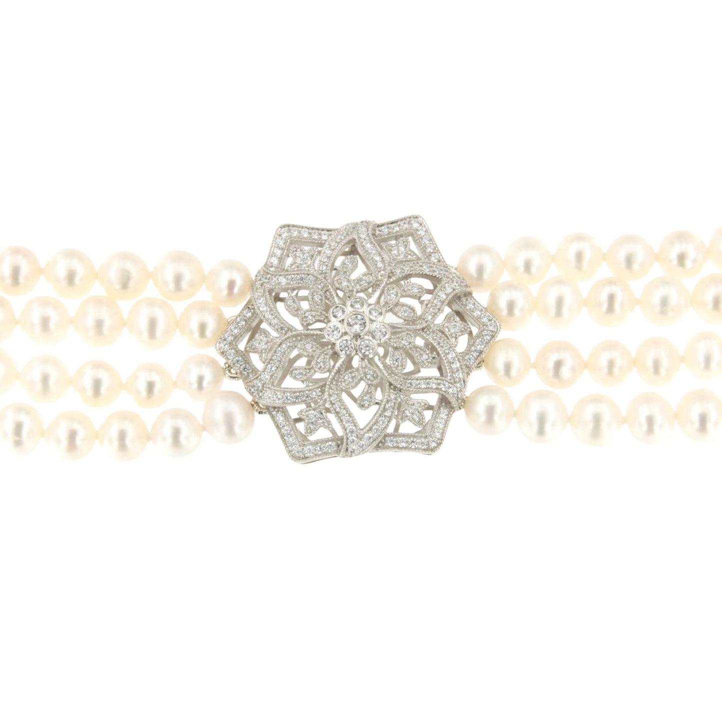 SISSI choker made of Chinese pearls with a silver center and cubic zirconia