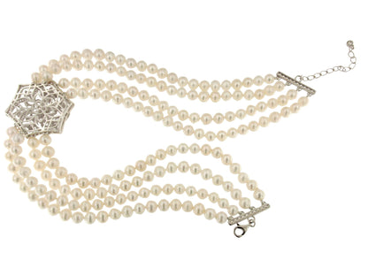 SISSI choker made of Chinese pearls with a silver center and cubic zirconia