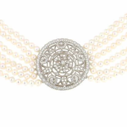 SISSI choker made of Chinese pearls with a silver center and cubic zirconia