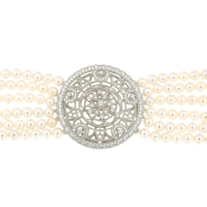 SISSI choker made of Chinese pearls with a silver center and cubic zirconia