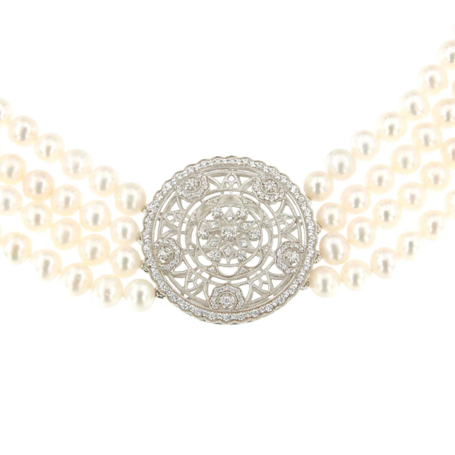Choker HELENA de perlas chinas con centro de plata y circonitas