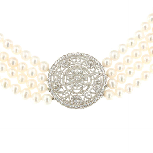 Choker HELENA de perlas chinas con centro de plata y circonitas