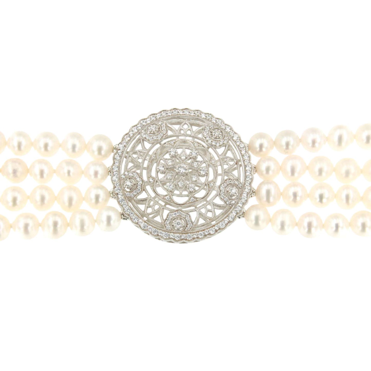 Choker HELENA de perlas chinas con centro de plata y circonitas