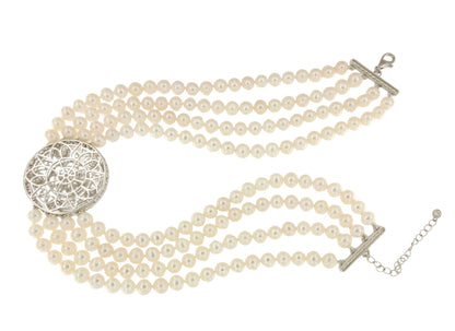 Choker HELENA de perlas chinas con centro de plata y circonitas
