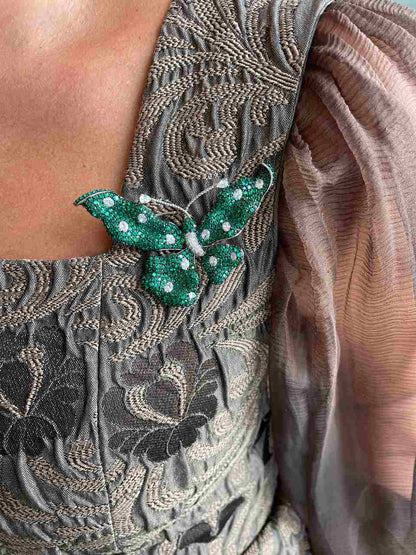Broche FARFALLA de plata 925 ml con circonitas color rubi/ esmeralda