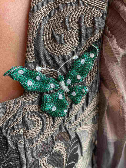 Broche FARFALLA de plata 925 ml con circonitas color rubi/ esmeralda