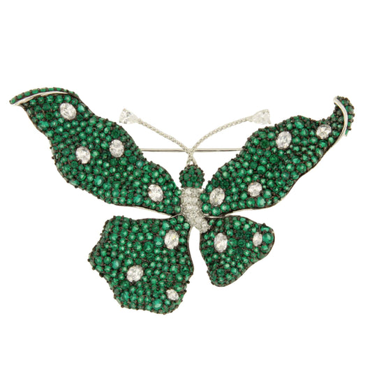 Broche FARFALLA de plata 925 ml con circonitas color rubi/ esmeralda