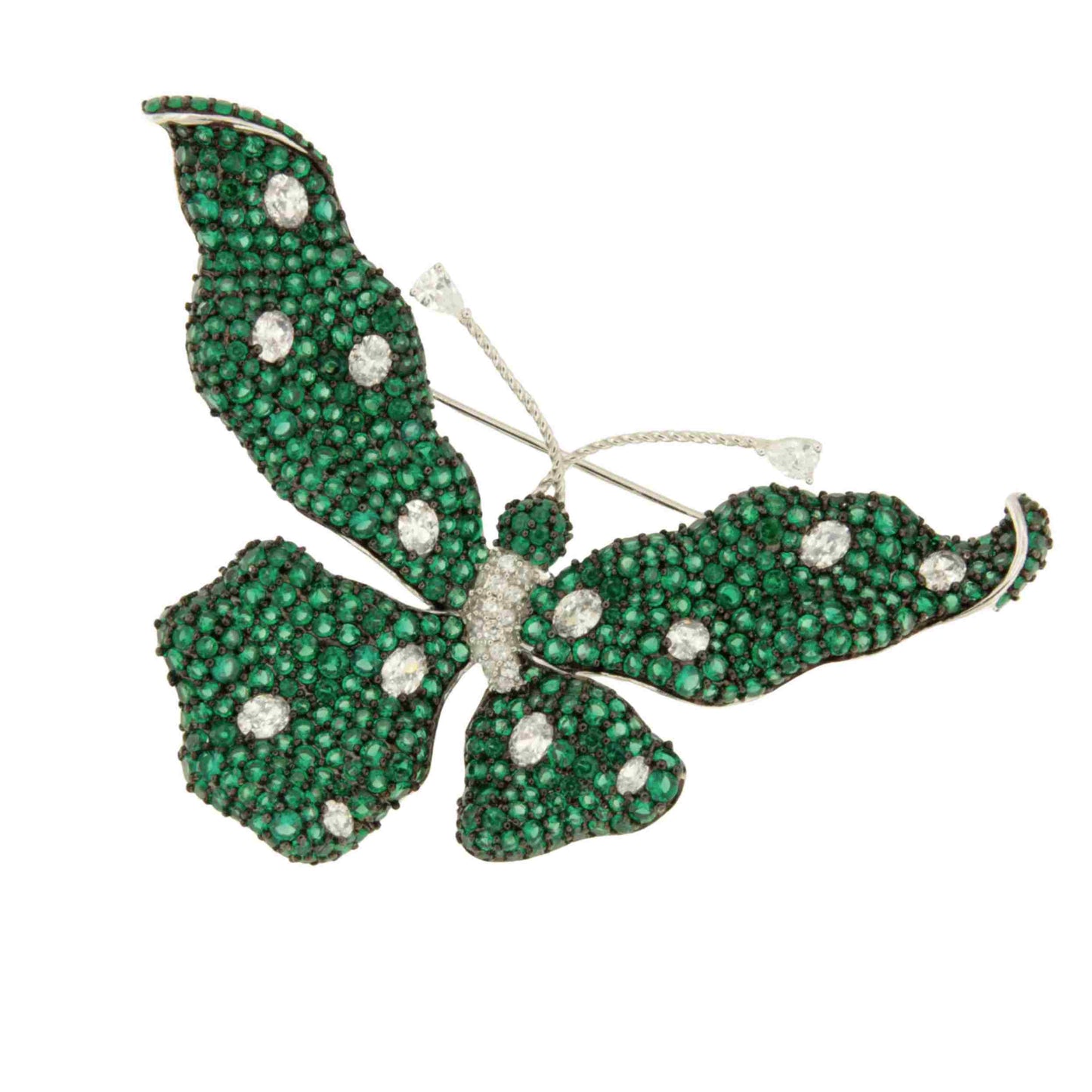 Broche FARFALLA de plata 925 ml con circonitas color rubi/ esmeralda
