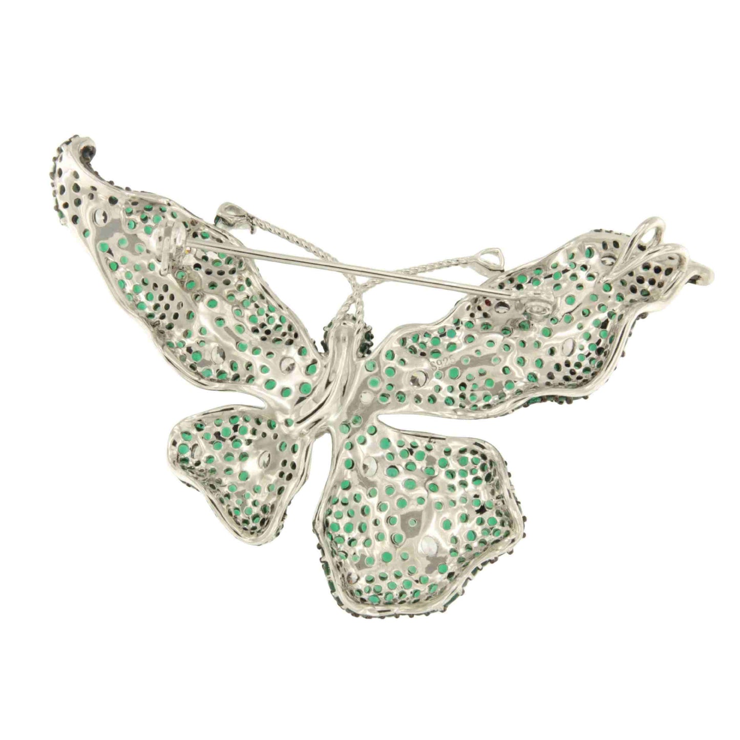 Broche FARFALLA de plata 925 ml con circonitas color rubi/ esmeralda