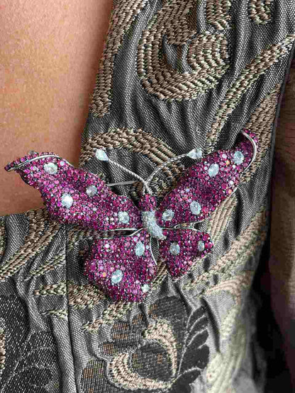 Broche FARFALLA de plata 925 ml con circonitas color rubi/ esmeralda