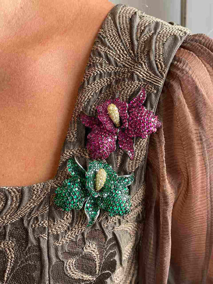 Broche FIORA de plata 925 ml con circonitas color rubi/ esmeralda/ zafiro