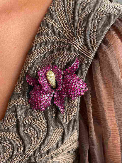 Broche FIORA de plata 925 ml con circonitas color rubi/ esmeralda/ zafiro
