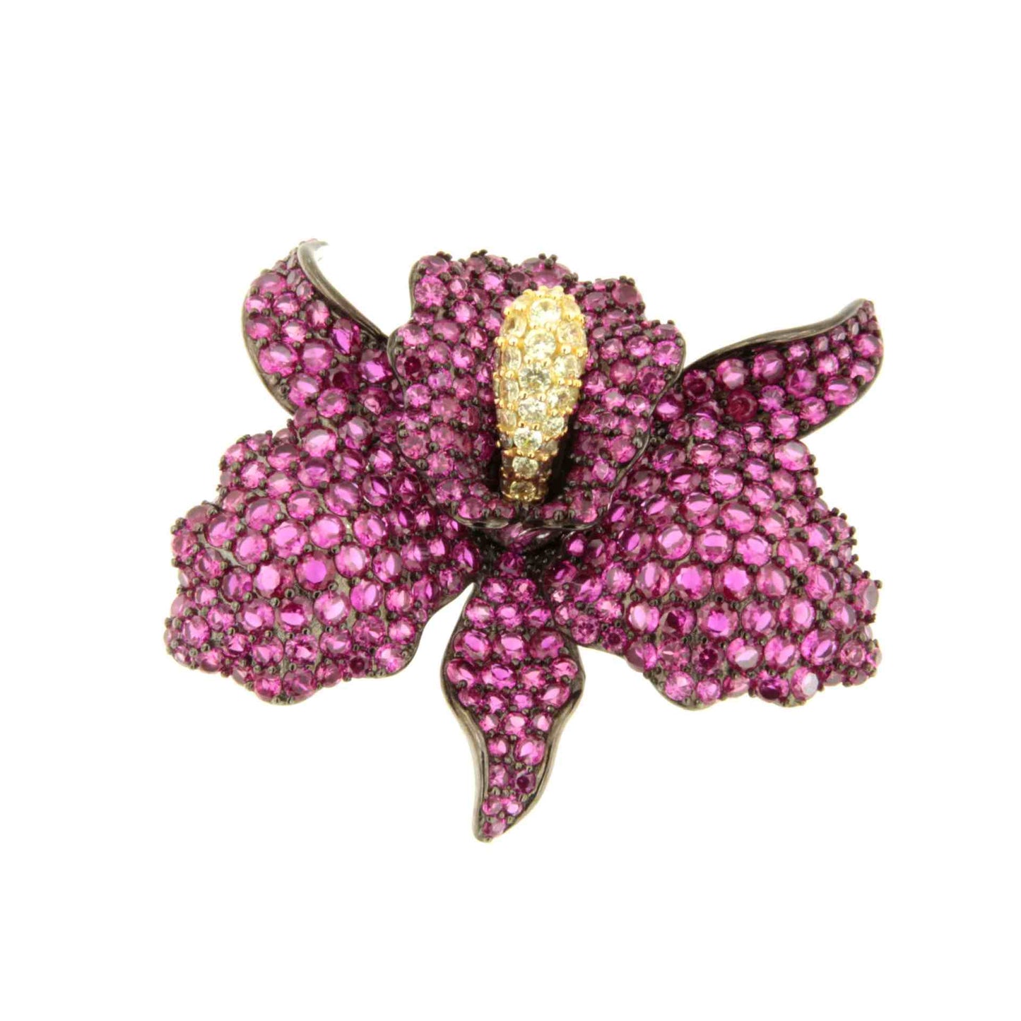Broche FIORA de plata 925 ml con circonitas color rubi/ esmeralda/ zafiro