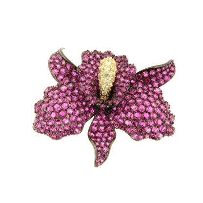 Broche FIORA de plata 925 ml con circonitas color rubi/ esmeralda/ zafiro