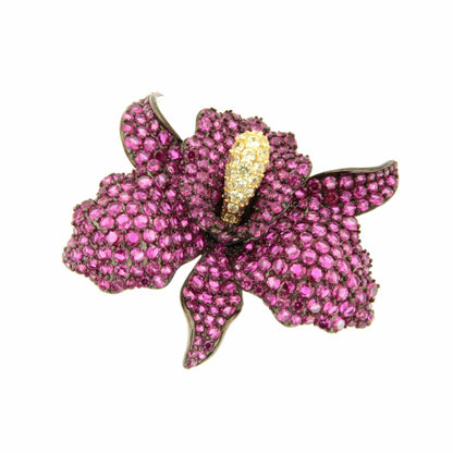 Broche FIORA de plata 925 ml con circonitas color rubi/ esmeralda/ zafiro