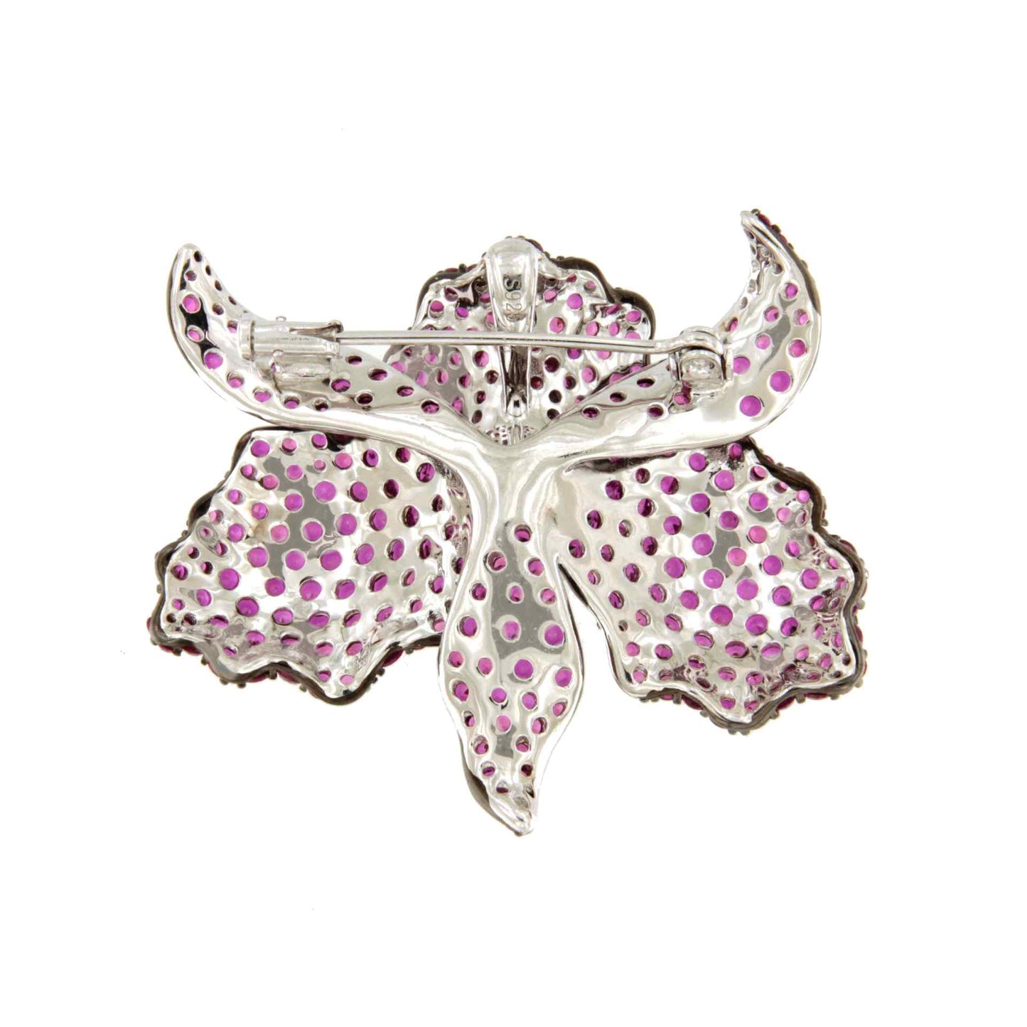Broche FIORA de plata 925 ml con circonitas color rubi/ esmeralda/ zafiro
