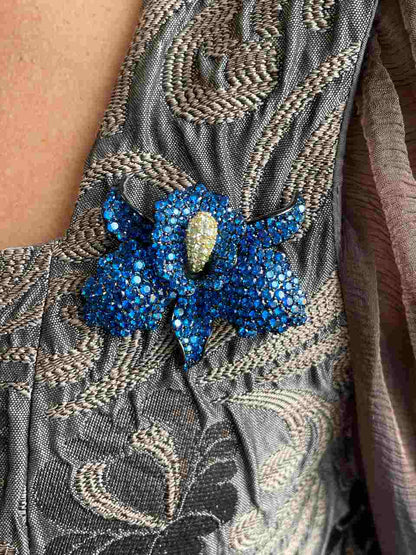 Broche FIORA de plata 925 ml con circonitas color rubi/ esmeralda/ zafiro
