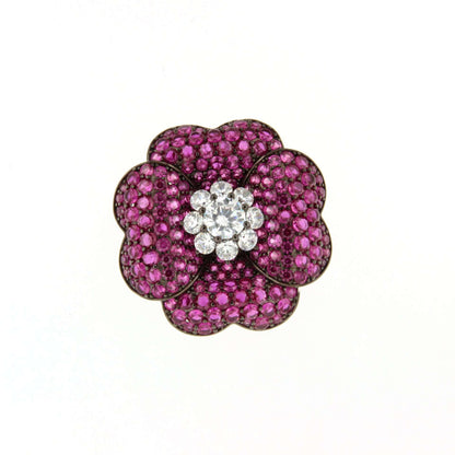 Broche PAVONA de plata 925 ml con circonitas color rubí/ zafiro