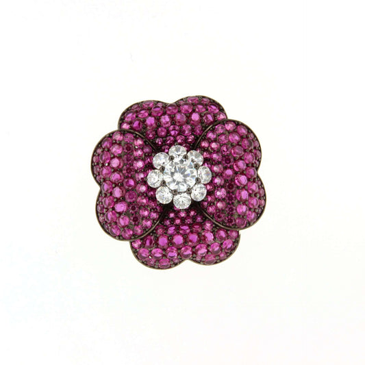 FAUSTA brooch, a wonderful tutti frutti design in 925 sterling silver with cubic zirconia