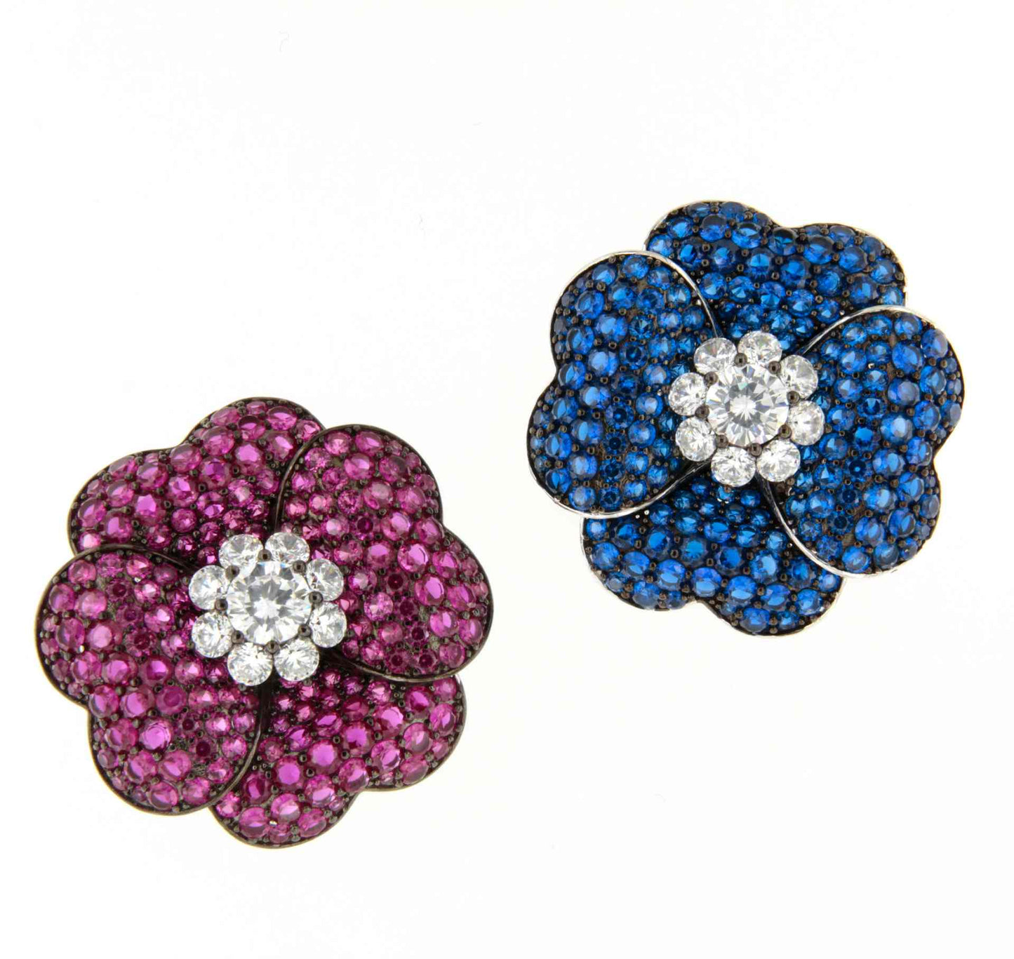 Broche PAVONA de plata 925 ml con circonitas color rubí/ zafiro