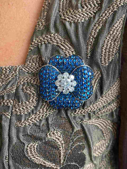Broche PAVONA de plata 925 ml con circonitas color rubí/ zafiro