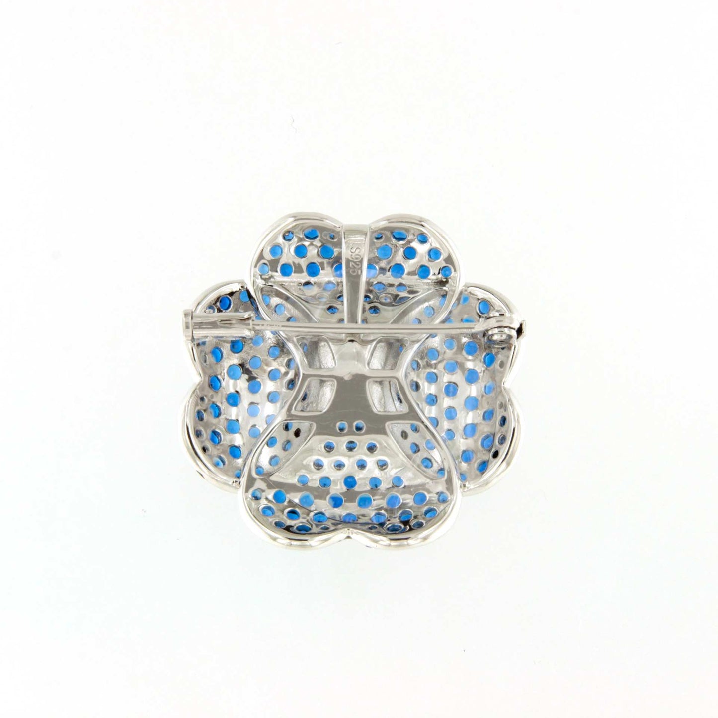 Broche PAVONA de plata 925 ml con circonitas color rubí/ zafiro