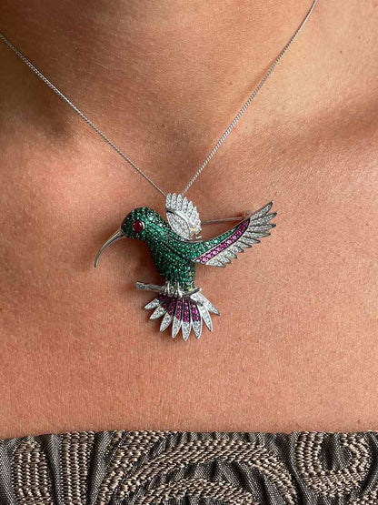 Broche COLIBRÍ de plata 925 ml con circonitas