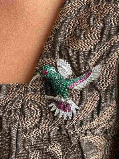 Broche COLIBRÍ de plata 925 ml con circonitas