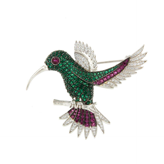 FAUSTA brooch, a wonderful tutti frutti design in 925 sterling silver with cubic zirconia
