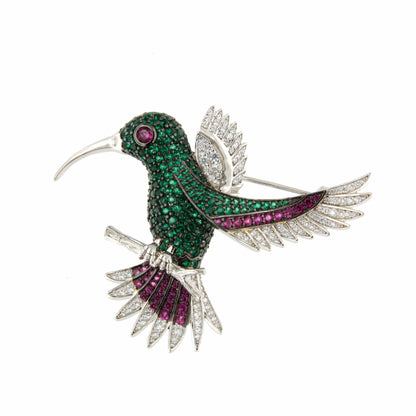 Broche COLIBRÍ de plata 925 ml con circonitas