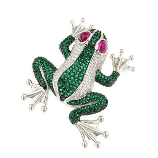 FAUSTA brooch, a wonderful tutti frutti design in 925 sterling silver with cubic zirconia