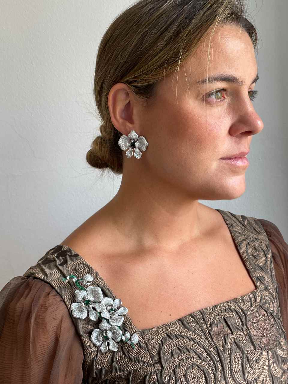Pendientes flor VESPERIA en plata de ley con circonitas