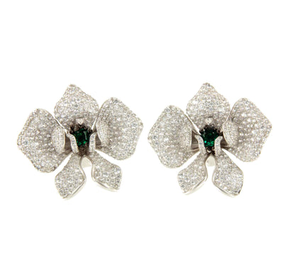 Pendientes flor VESPERIA en plata de ley con circonitas
