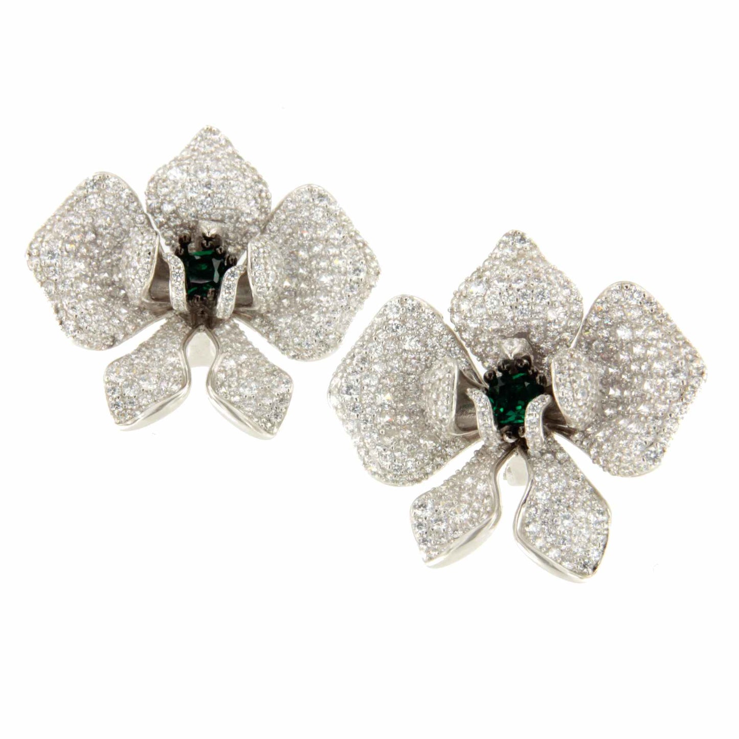 Pendientes flor VESPERIA en plata de ley con circonitas